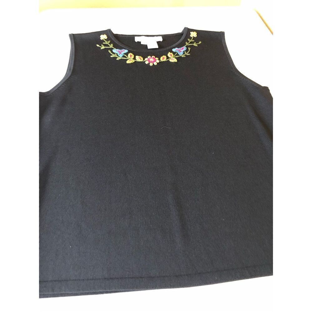 M Nicole XL Navy Embroidered Floral Sleeveless Knit Tank Top - Picture 12 of 13